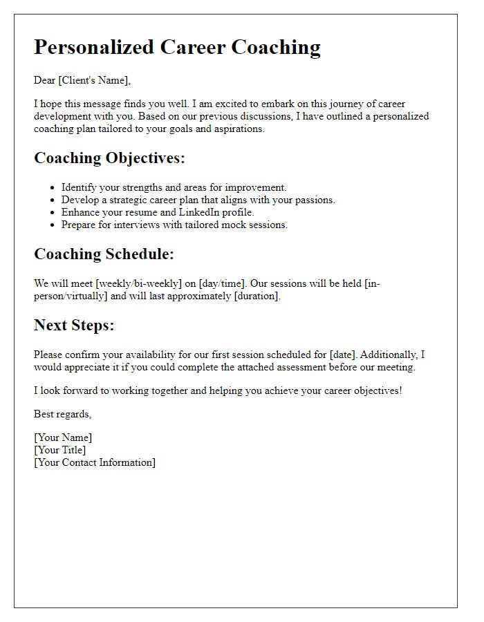 Letter template of personalized career coaching