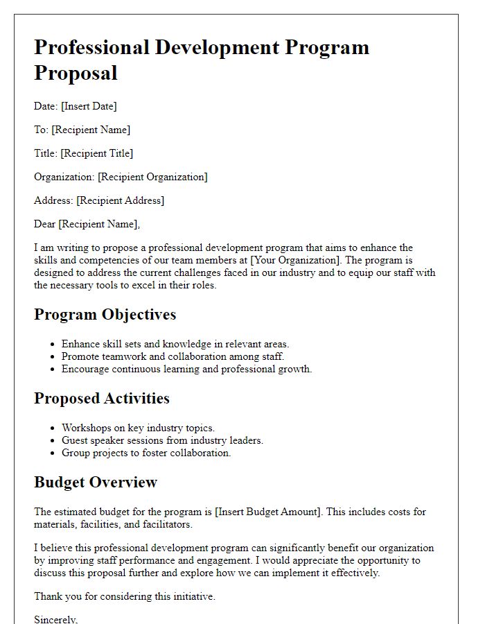 Letter template of professional development program proposal