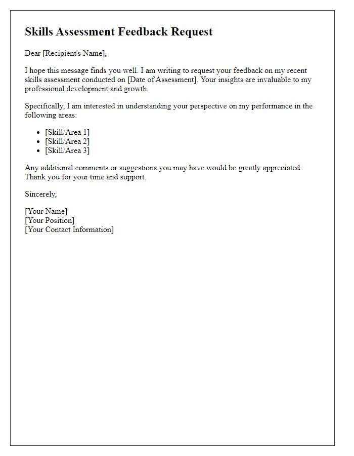 Letter template of skills assessment feedback request