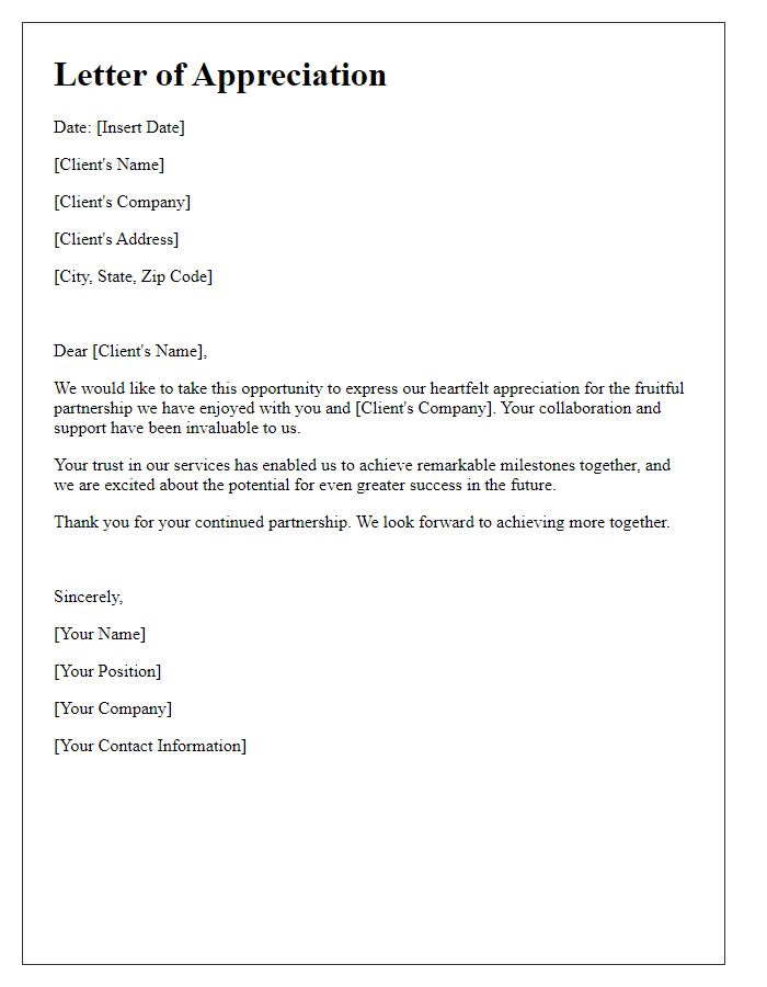 Letter template of appreciation for client partnership.