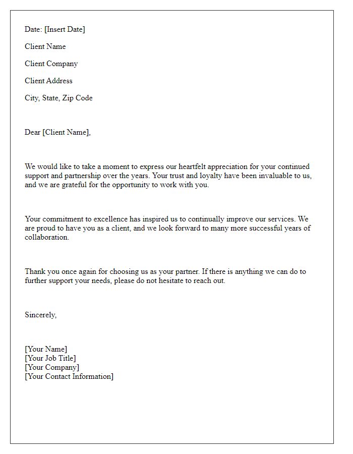 Letter template of appreciation for long-term client support.