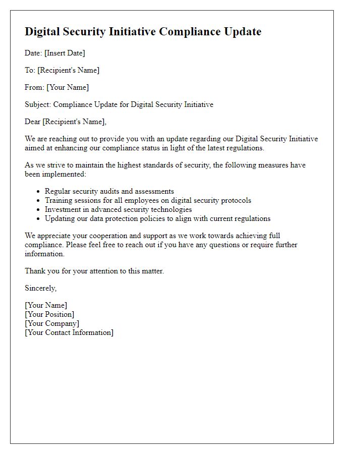 Letter template of digital security initiative for compliance update