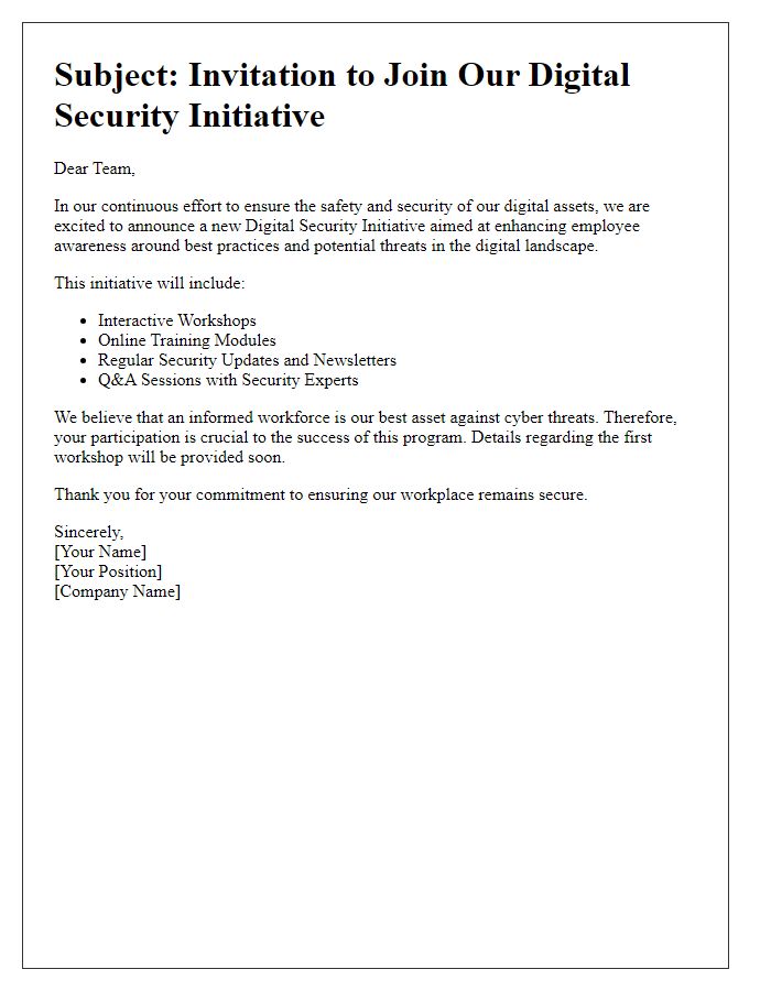 Letter template of digital security initiative for employee awareness program