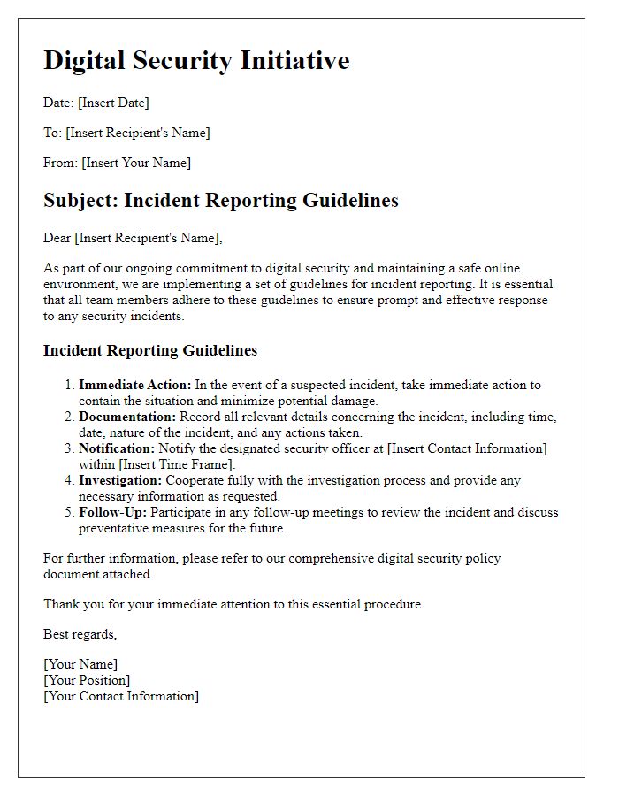 Letter template of digital security initiative for incident reporting guidelines