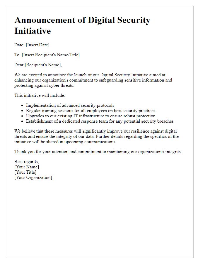 Letter template of digital security initiative for policy announcement