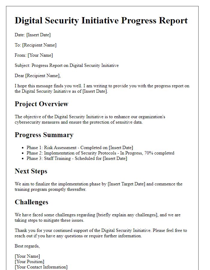 Letter template of digital security initiative for project progress report