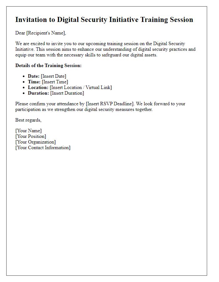 Letter template of digital security initiative for training session invitation