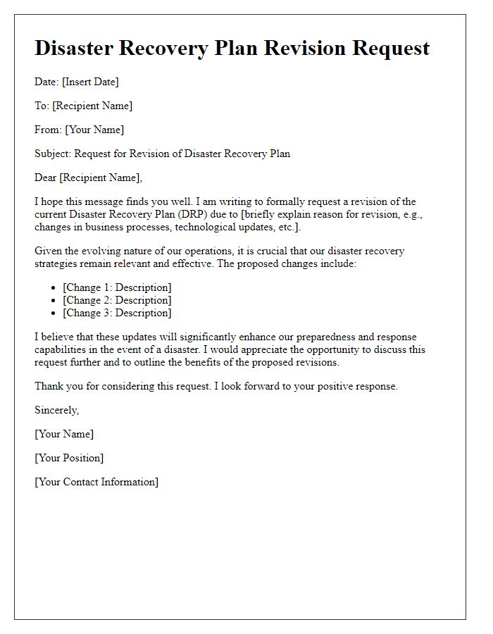 Letter template of disaster recovery plan revision request