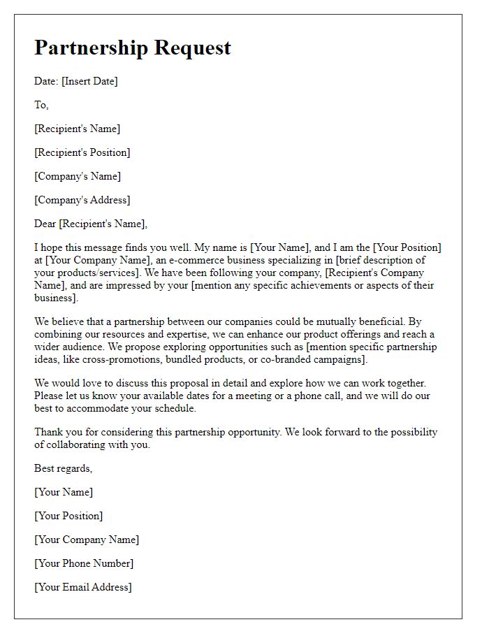 Letter template of e-commerce business partnership request