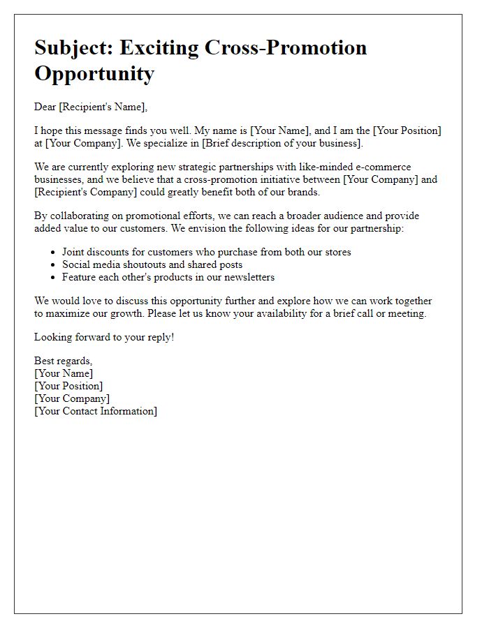 Letter template of e-commerce cross-promotion opportunity