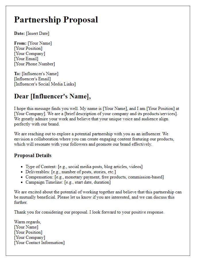 Letter template of e-commerce influencer partnership proposal