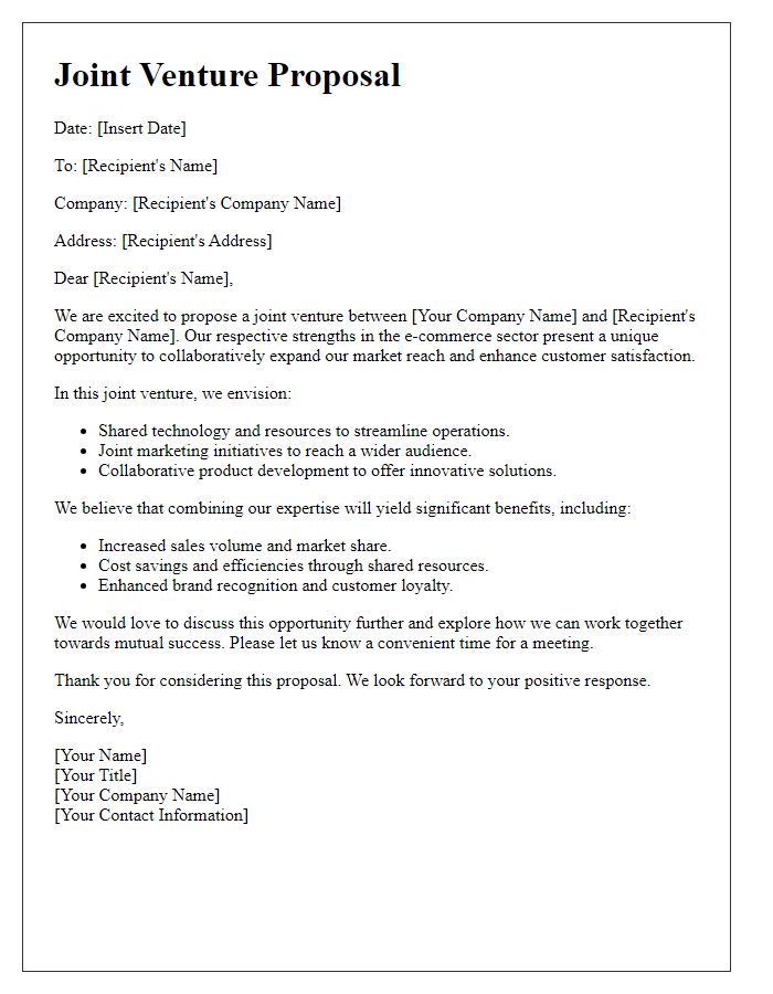 Letter template of e-commerce joint venture suggestion