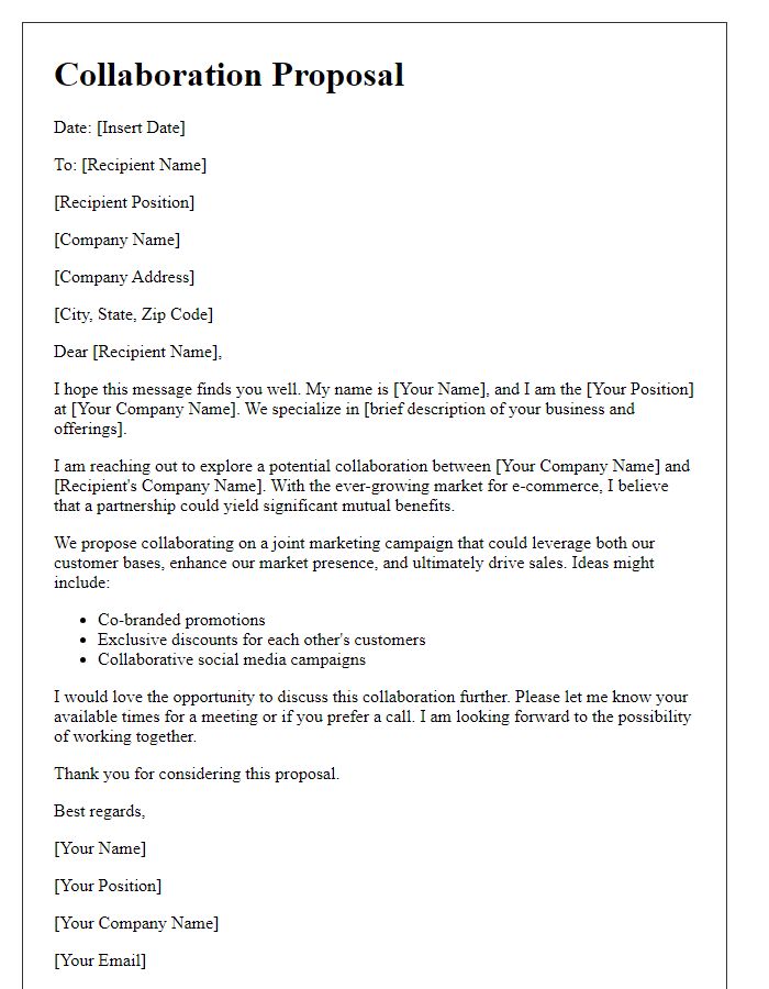 Letter template of e-commerce online marketplace collaboration