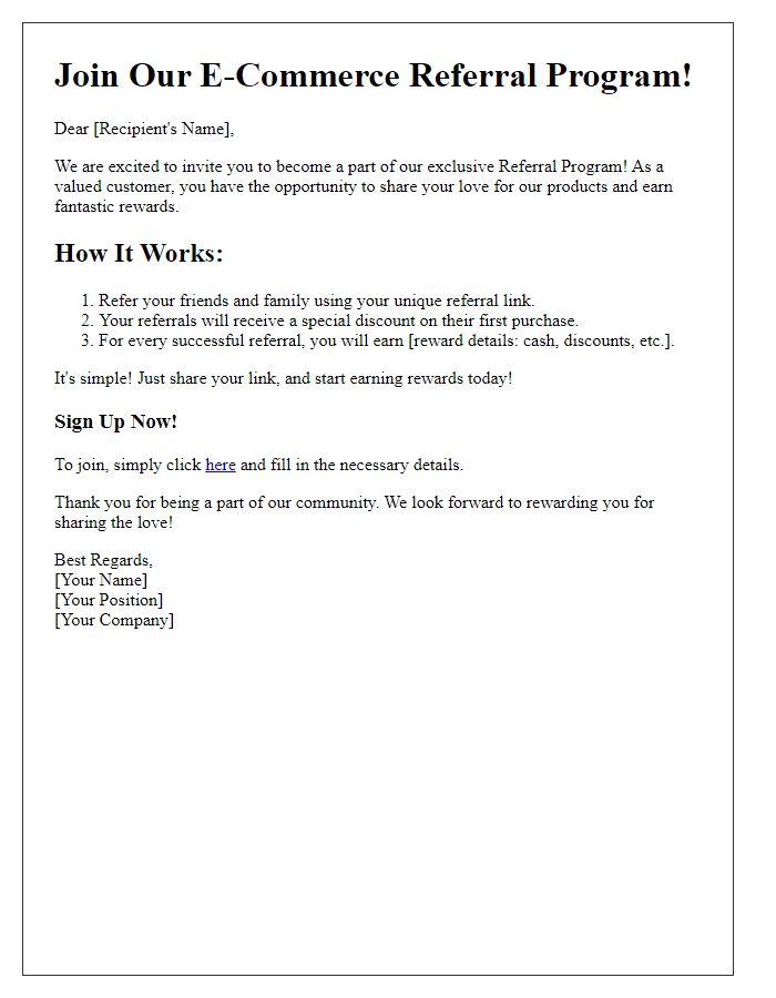 Letter template of e-commerce referral program invitation