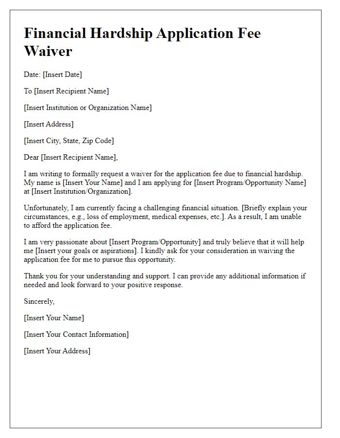 Letter template of financial hardship application fee waiver