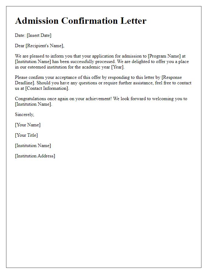 Letter template of admission letter confirmation