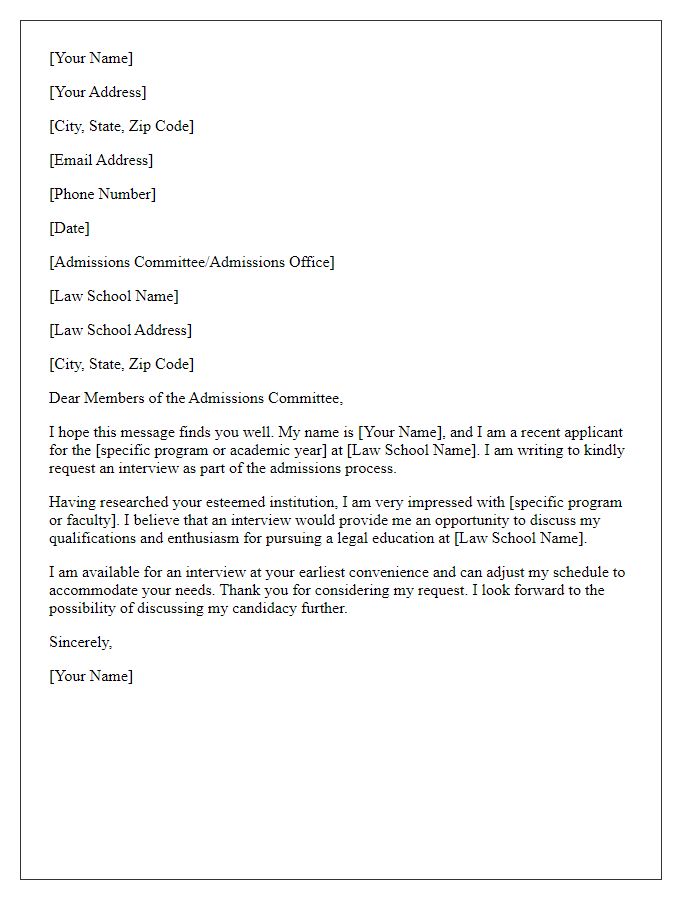 Letter template of admission interview request for law school applicants