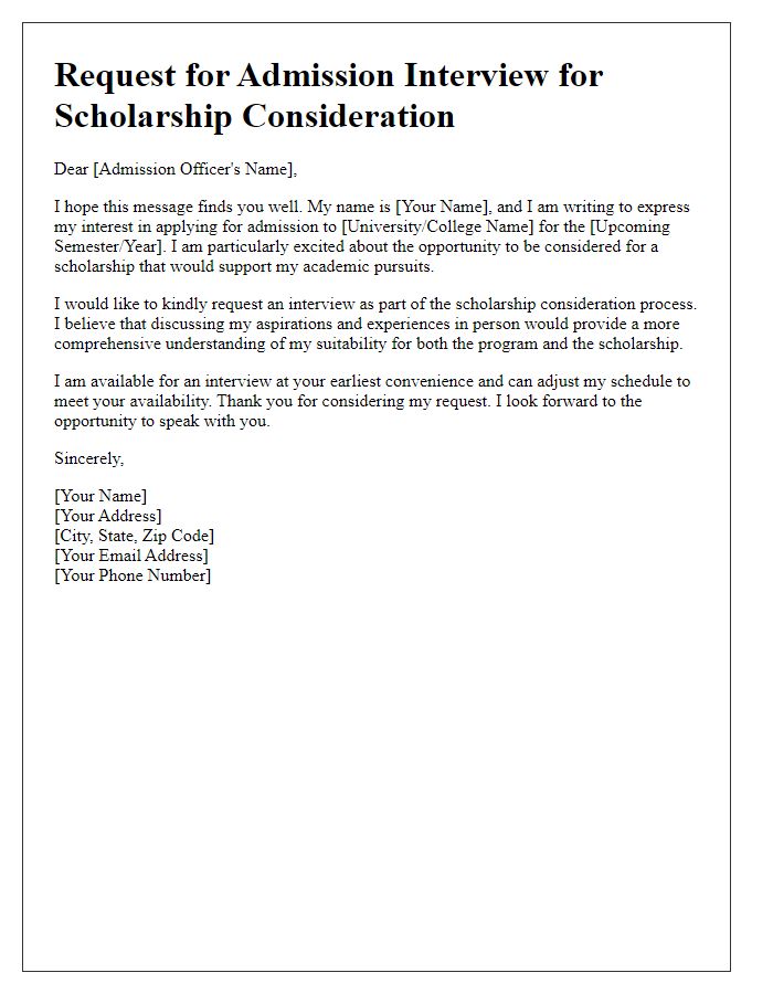 Letter template of admission interview request for scholarship consideration