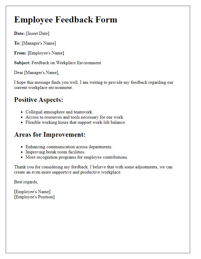 Letter template of employee feedback on workplace environment