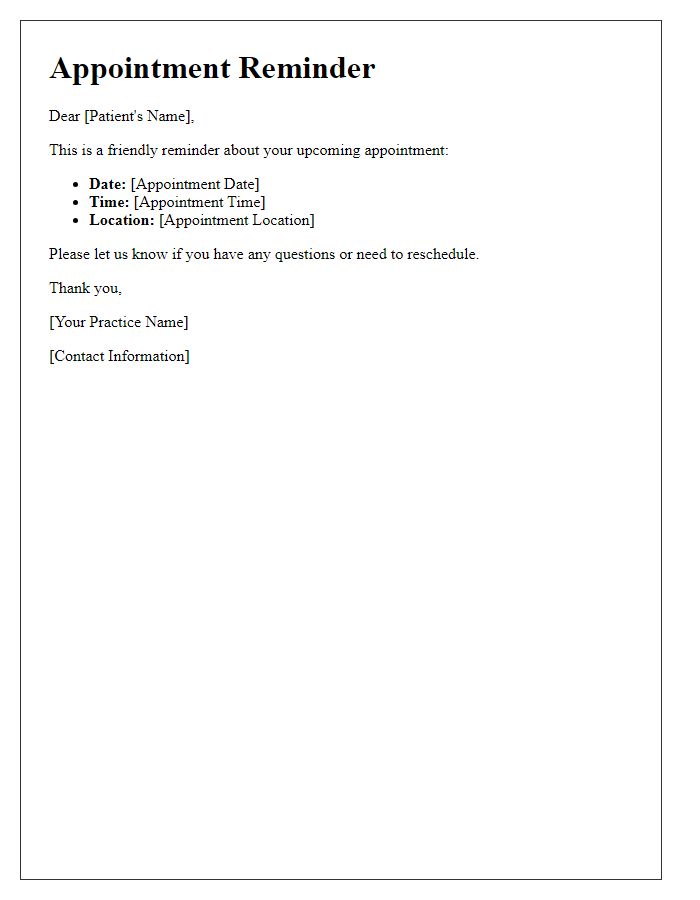 Letter template of follow-up appointment reminders