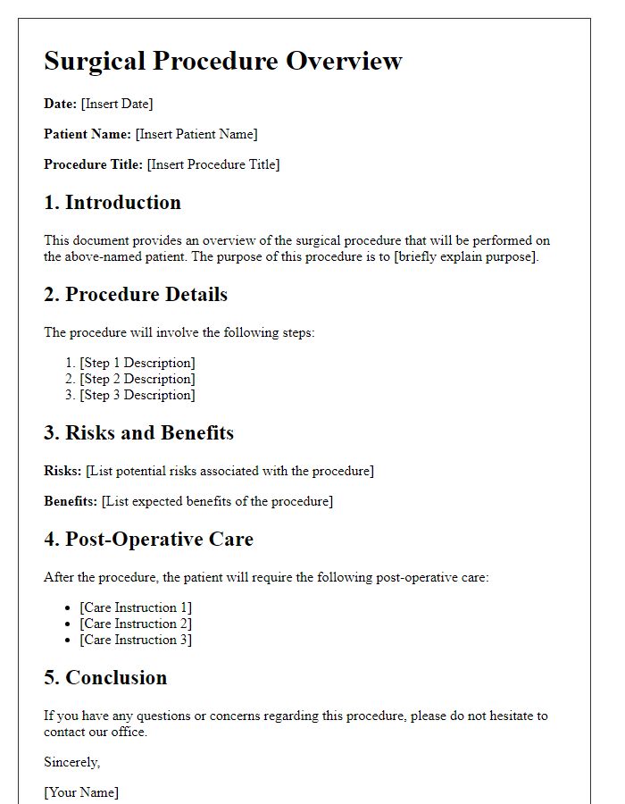 Letter template of surgical procedure overview