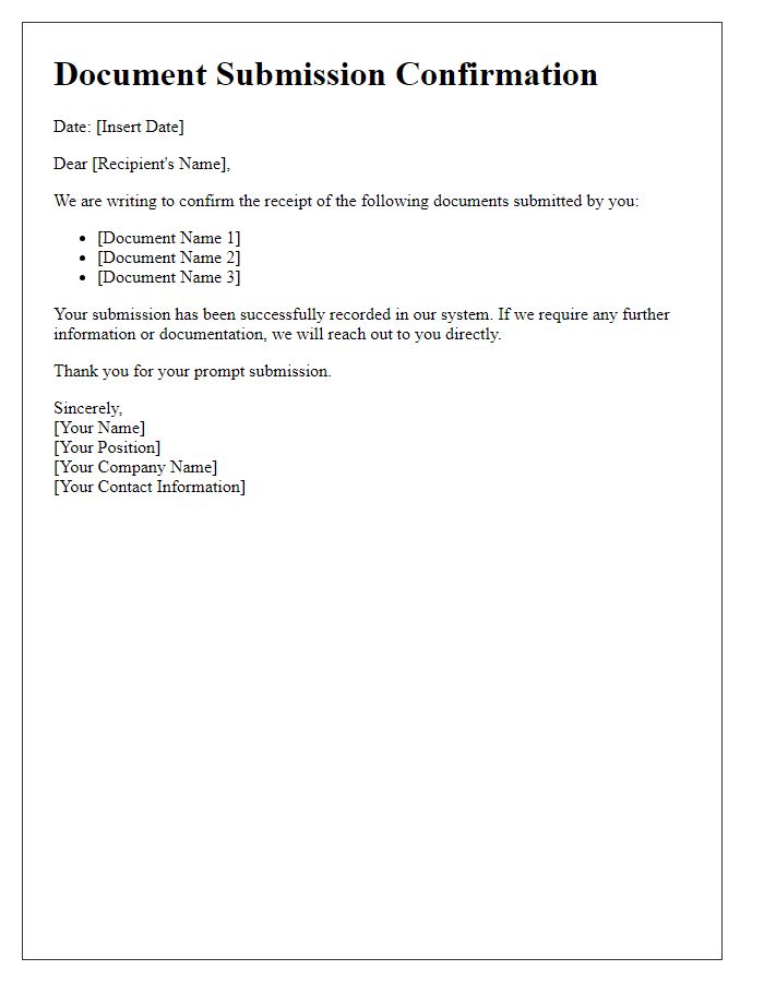 Letter template of documents submission confirmation