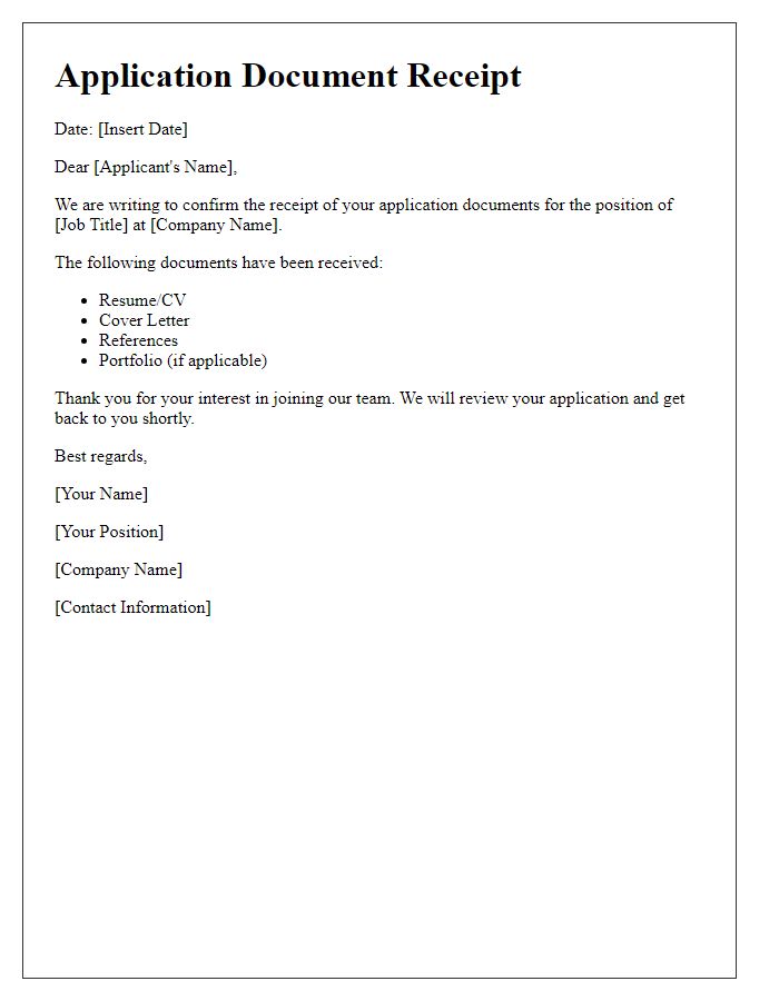 Letter template of received application documents