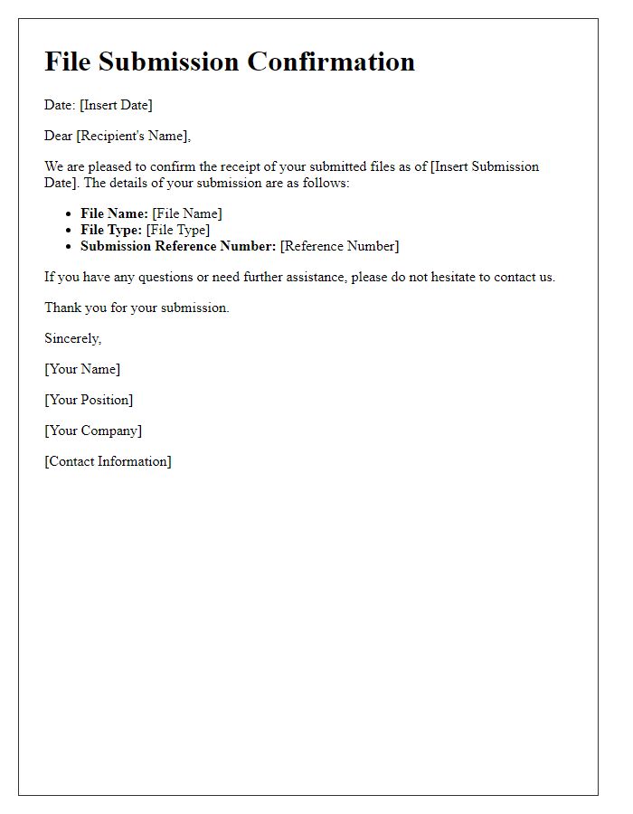 Letter template of submitted files confirmation