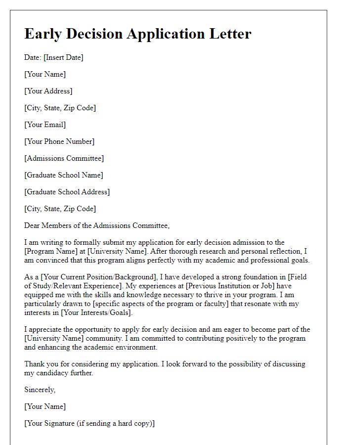 Letter template of early decision application for graduate school