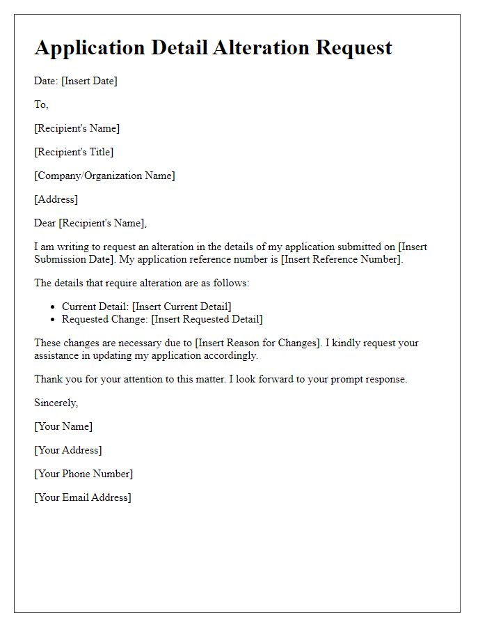 Letter template of application detail alteration.