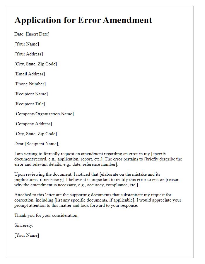 Letter template of application error amendment.