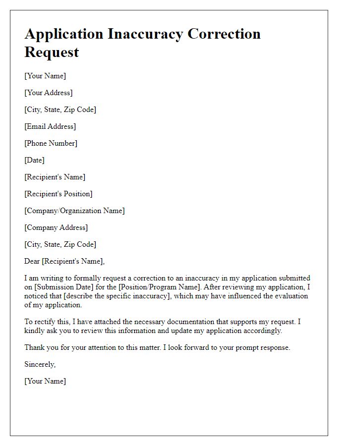 Letter template of application inaccuracy correction.