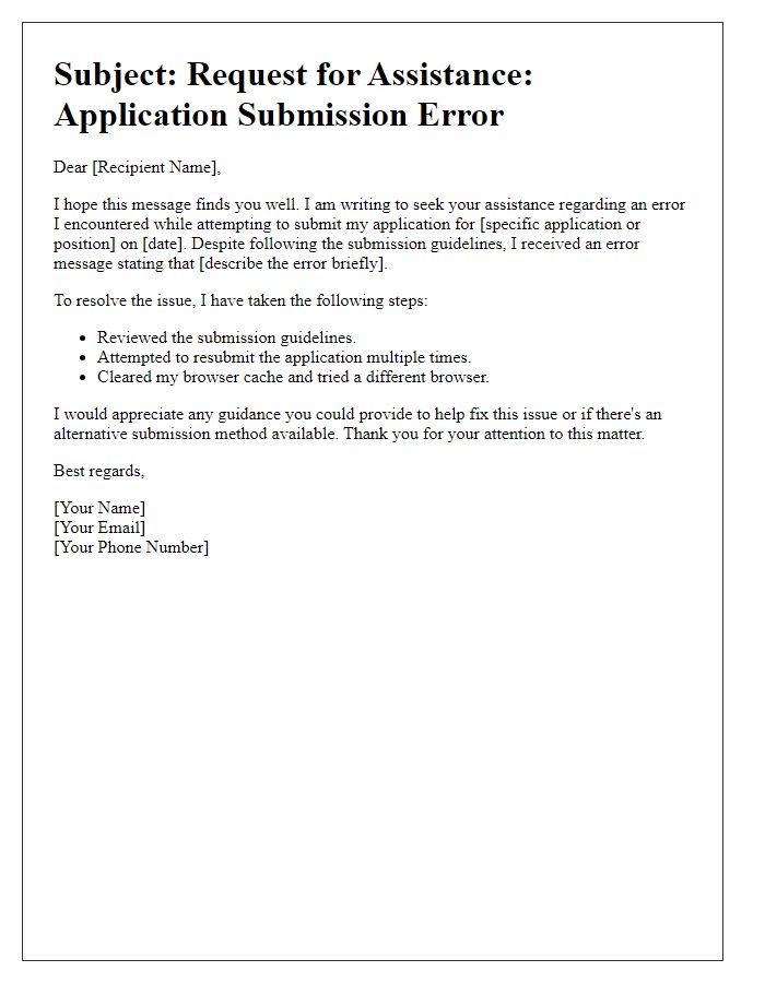 Letter template of application submission error fix.