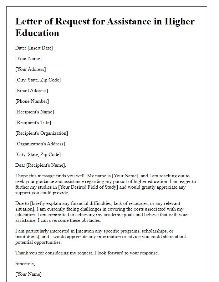 Letter template of Seeking Assistance for Higher Education Entry