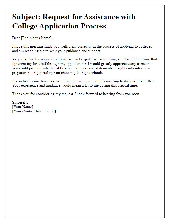 Letter template of Seeking Help for College Application Process