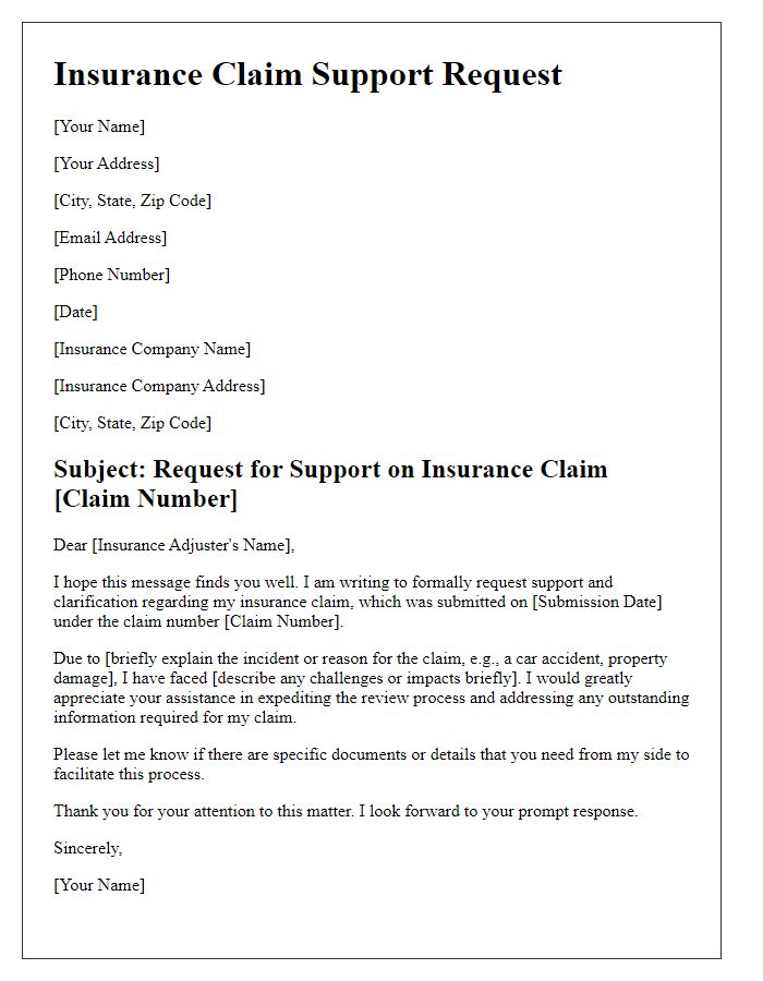 Letter template of insurance claim support request