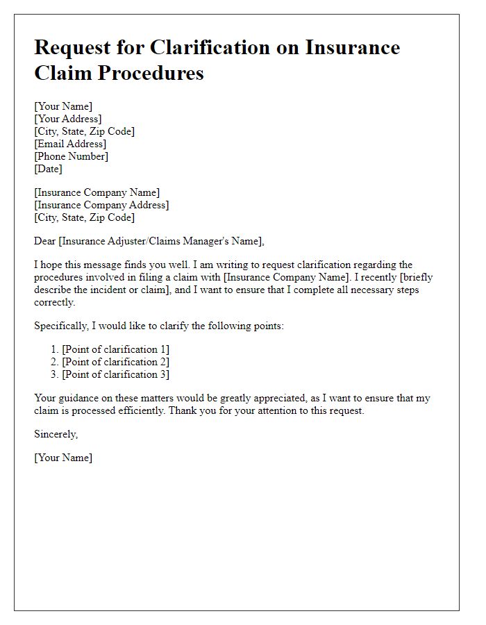 Letter template of request for clarification on insurance claim procedures