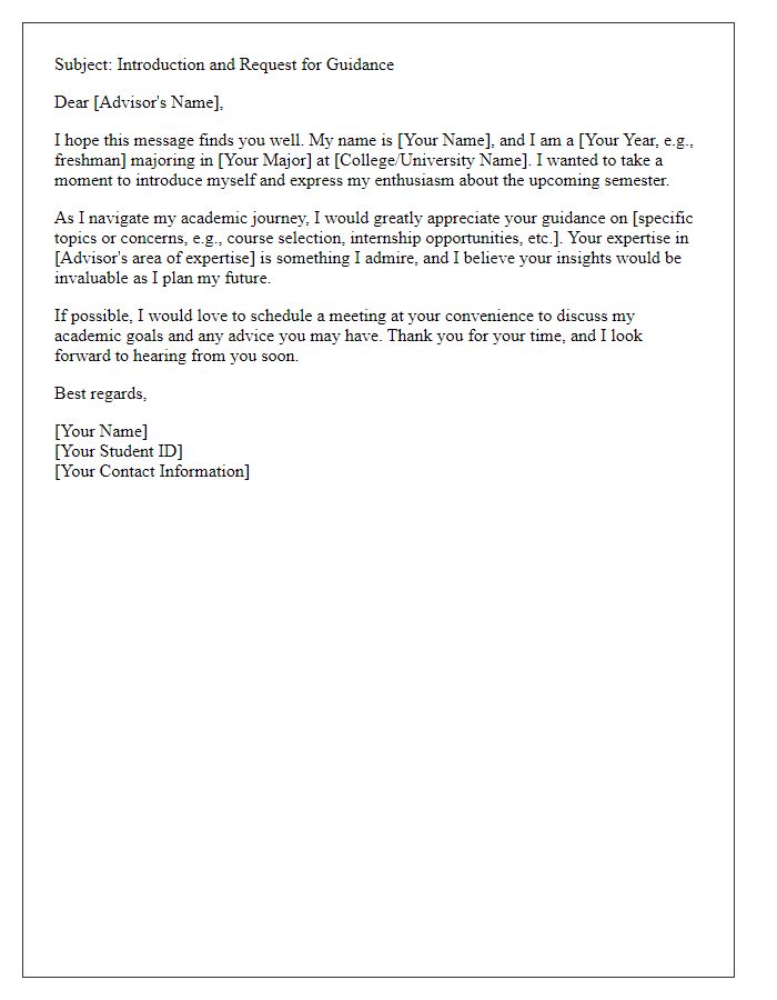 Letter template of introductory email to college advisor