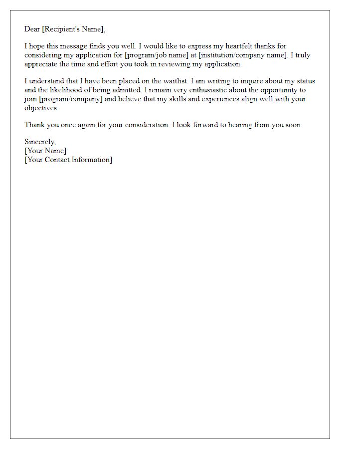 Letter template of thank you and waitlist inquiry.