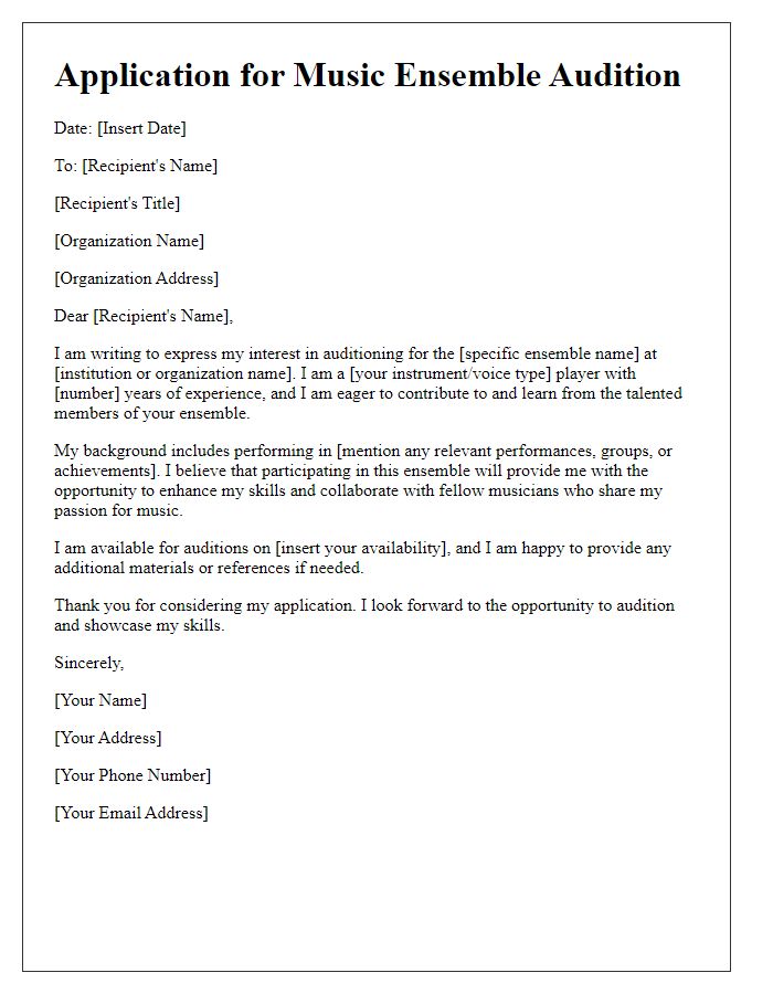 Letter template of application for music ensemble audition