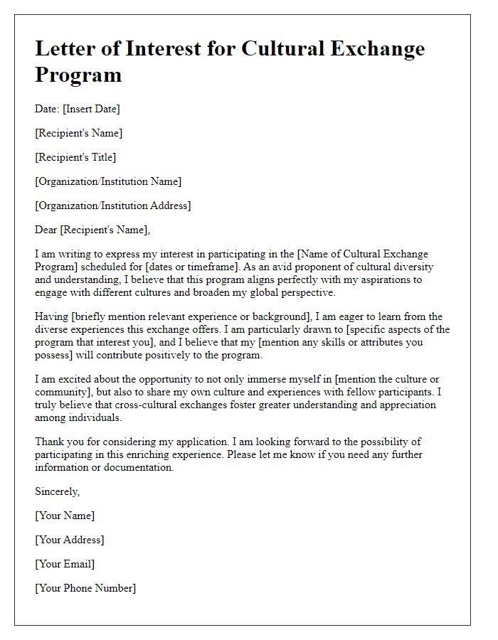 Letter template of interest in cultural exchange program