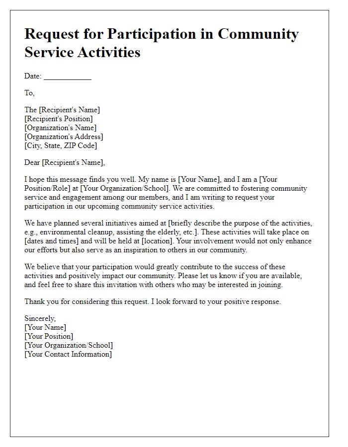 Letter template of request for participation in community service activities