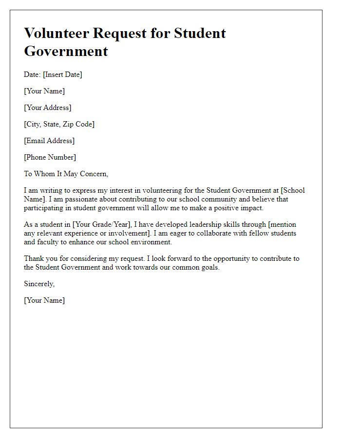 Letter template of request to volunteer for student government