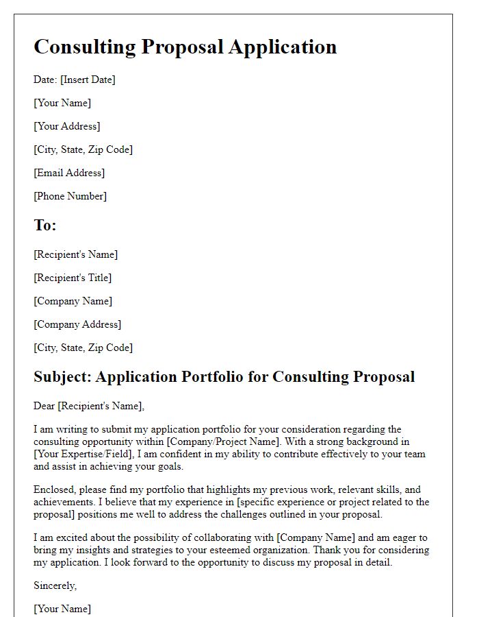 Letter template of application portfolio for consulting proposal