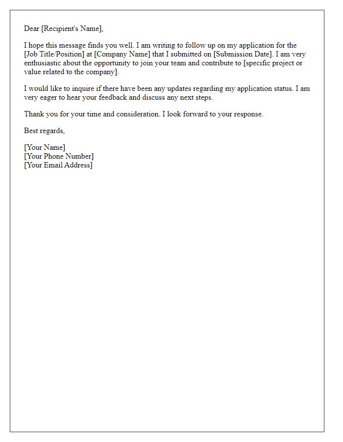Letter template of follow-up on application progress