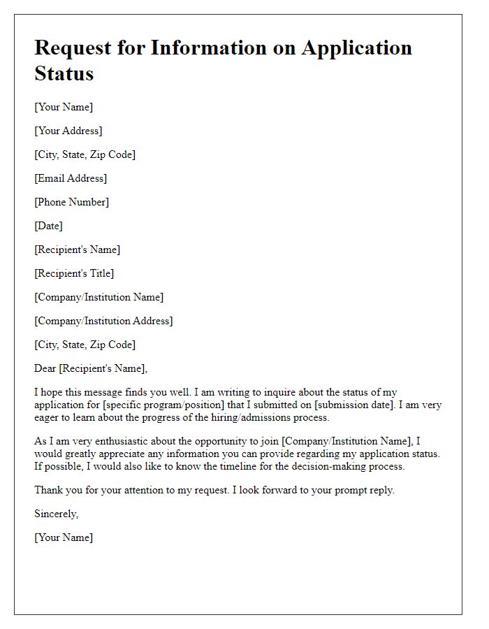 Letter template of seeking information on application