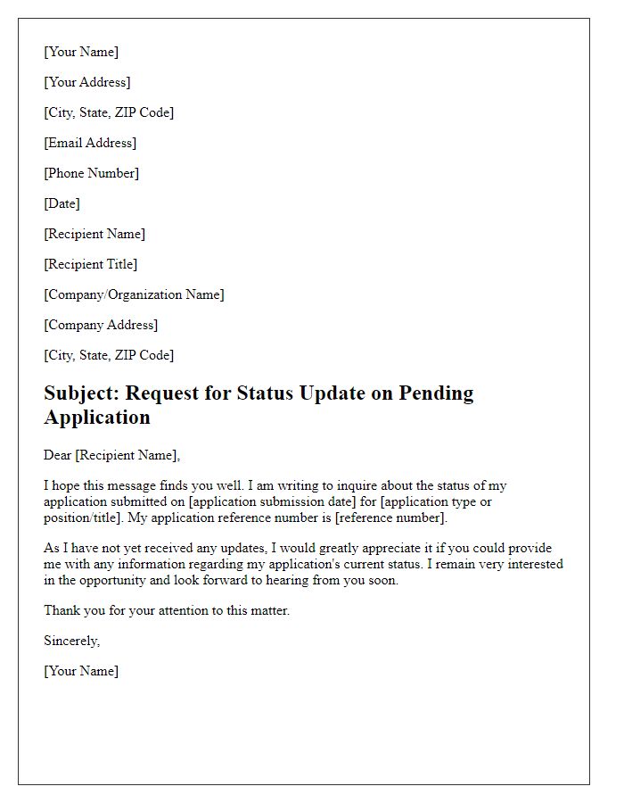 Letter template of status request for pending application