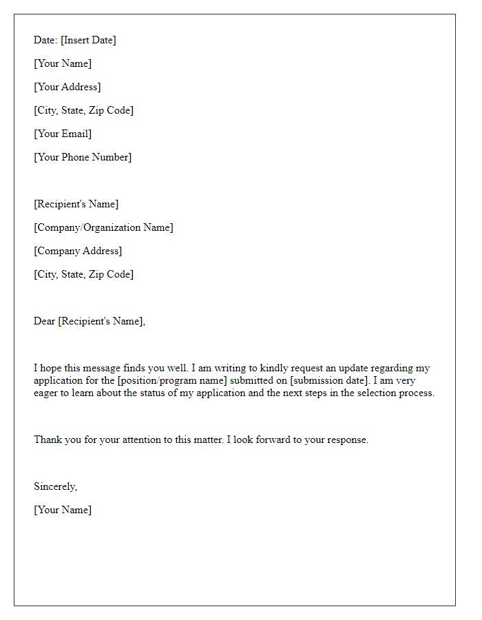 Letter template of update request for submitted application