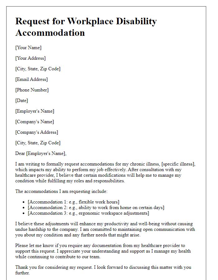 Letter template of chronic illness management for workplace disability request