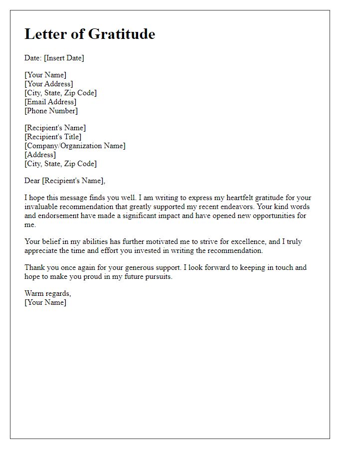 Letter template of gratitude for your invaluable recommendation.